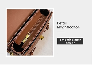 Detailed macro of the brown quilted bag showing multi-layer interior and gold zipper closure
