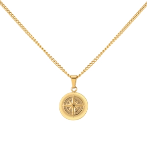 Collier en acier inoxydable doré avec pendentif pièce étoile boussole 3D sur chaîne fine
