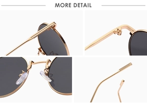 Detail view of reinforced metal hinges and silicone nose pads on round vintage sunglasses