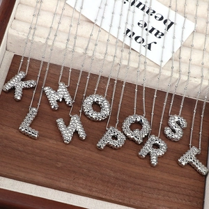 Hip Hop Copper Initial Letter Pendant Necklace Electroplated Silver Bubble Alphabet Personality Bead Chain Jewelry For Unisex Daily Wear