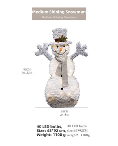 Medium 92cm lighted Christmas snowman with 40 LEDs, grey scarf and white glitter finish