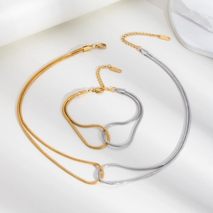 Two-tone gold and silver stainless steel snake chain necklace and bracelet set