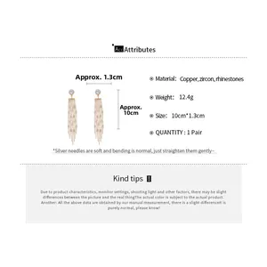 Detailed size specifications for gold-tone fringe earrings with zircon and rhinestones