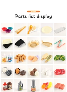 Detailed parts list display for 25-piece kids pretend kitchen food and utensil playset