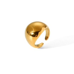 Polished chunky gold dome ring with a minimalist open-ended stainless steel design