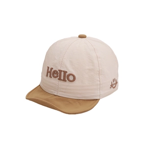 Casquette bébé à bord souple avec broderie Hello et smiley en beige et marron café