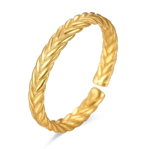 Elegant 925 sterling silver woven twist ring in gold finish with adjustable open design