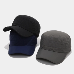 Breathable quick-dry flat top military caps in black, navy, and dark grey for outdoors