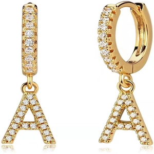 18k gold plated hoop earrings with micro-pave zircon letter A pendant for women