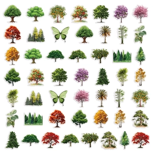 Detailed set of assorted colorful plant and butterfly stickers for DIY scrapbooking