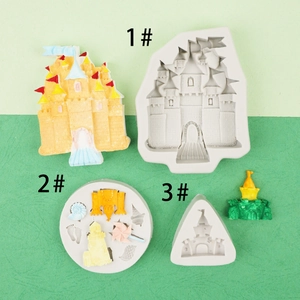 Detailed view of castle and seashell silicone molds for chocolate and fondant cake DIY
