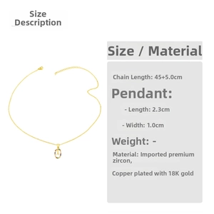 Detail view of 18K gold plated necklace showing 45+5cm chain length and A-letter pendant