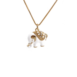 Gold plated copper necklace featuring a zircon studded elephant pendant on a fine chain