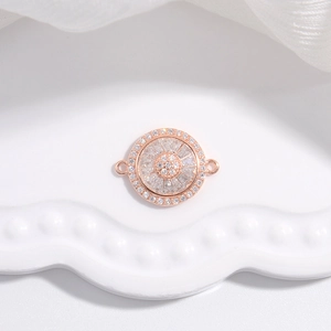 Rose gold S925 silver flower connector charm with cubic zirconia for jewelry making