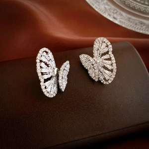 Butterfly Stud Earrings Copper Zircon Inlaid With 925 Sterling Silver Earring Post Sweet French Style Jewelry For Women