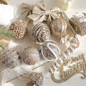 Christmas Hanging Ornaments Decorations Sparkling Glitter Plastic Foam Gold Champagne Holiday Tree Home Party Festive
