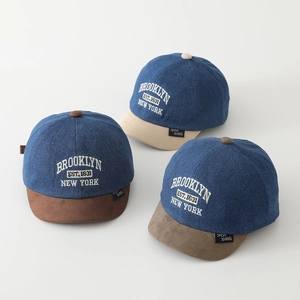 Kids denim baseball caps with contrast suede brims and Brooklyn embroidery for toddlers