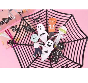 Spider web basket with cartoon ghost and pumpkin cards for Halloween candy decor
