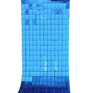 Blue square foil fringe curtain with shiny metallic finish for party decoration