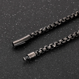 Men's punk style stainless steel dark grey box chain necklace with cylindrical clasp