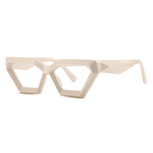 Fashionable beige irregular geometric glasses frames with anti-blue light clear lenses