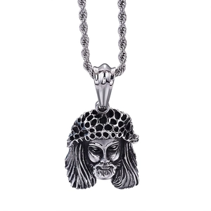 Jesus Head Pendant Stainless Steel Crown Of Thorns Vintage Distressed Religious Jewelry For Men Silver Color