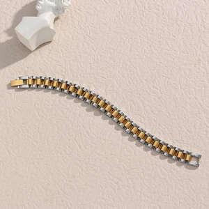 Two-tone stainless steel watch band chain bracelet for women in minimalist style