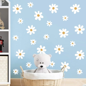 White daisy flower wall stickers set for living room and nursery wall decor