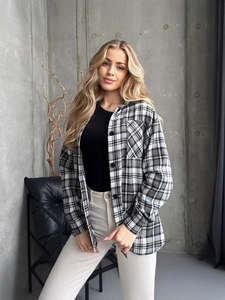 Chemise à carreaux noirs et blancs pour femme avec finition en flanelle douce
