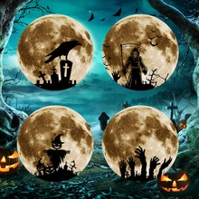 Luminous Halloween stickers featuring reaper, scarecrow, raven and zombie hand motifs