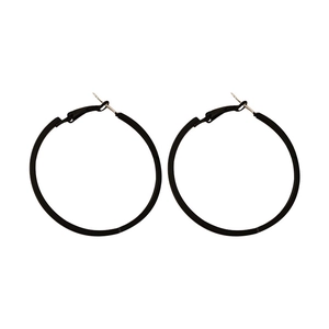 Sleek matte black geometric hoop earrings in minimalist style with secure clasp