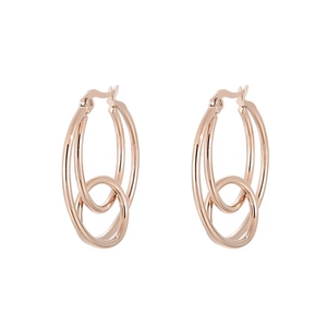 Minimalist double layer rose gold stainless steel hoop earrings with knotted circle design