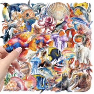 50pcs waterproof transparent ocean animal stickers for journals and notebooks