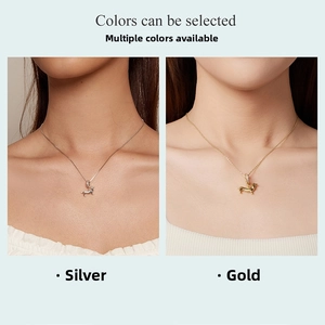 S925 sterling silver dachshund puppy pendants in silver and gold finishes with zircons