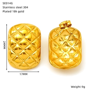 Detailed view of 18k gold plated stainless steel geometric earrings with size specs