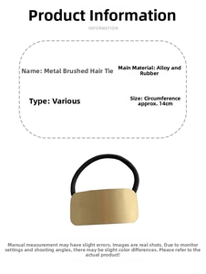 Detailed view of golden brushed metal hair tie specifications and size information
