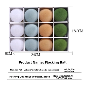 Detail of 12pcs 6cm flocked velvet PET Christmas balls in white, blue, orange, and green