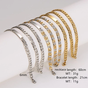 Stainless Steel Cubana Chain Necklace And Bracelet With ID Plate Hip Hop Minimalist Trendy Jewelry For Men Women