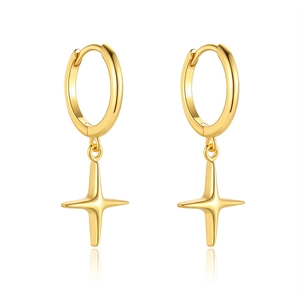 Detailed view of gold plated 925 silver north star earrings with clear crystal accents