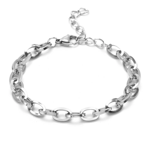 Hip Hop Chain Necklace And Bracelet Titanium Steel Oval Link Punk Fashion Silver Color Adjustable Jewelry