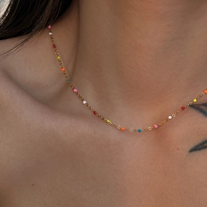 Retro 18k gold plated stainless steel necklace with colorful beaded enamel details