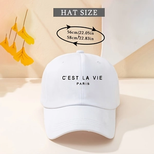 White breathable baseball cap featuring C'EST LA VIE PARIS print and adjustable strap