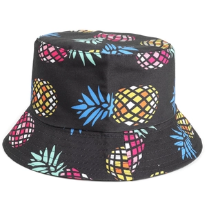 Reversible Bucket Hat Colorful Tropical Fruit Pineapple Print Cotton Polyester Sun Protection Summer Travel Outdoor Cap