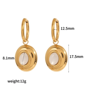 Detailed view of 18k gold plated cat eye earrings with 12.5mm hoop and dimensions
