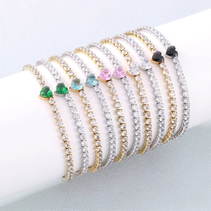 Heart Tennis Bracelet Stainless Steel Zircon Inlaid Elegant Adjustable Jewelry For Women Fashion Accessory