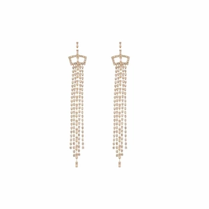 Elegant gold tassel drop earrings with square zircon crystals for wedding parties
