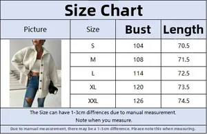 Detailed size chart for women faux fur jacket including bust and length measurements