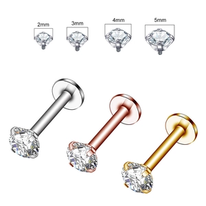 Flat back stainless steel labret studs in gold, rose gold, and silver with zircon sizes 2-5mm