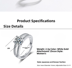 Detailed chart showing silver ring dimensions, weight and sparkling zircon stone specs