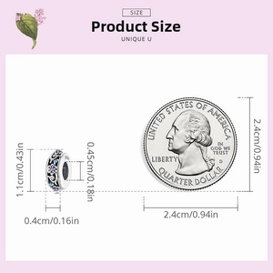 Detailed size measurement of S925 sterling silver charm bead with US quarter dollar reference